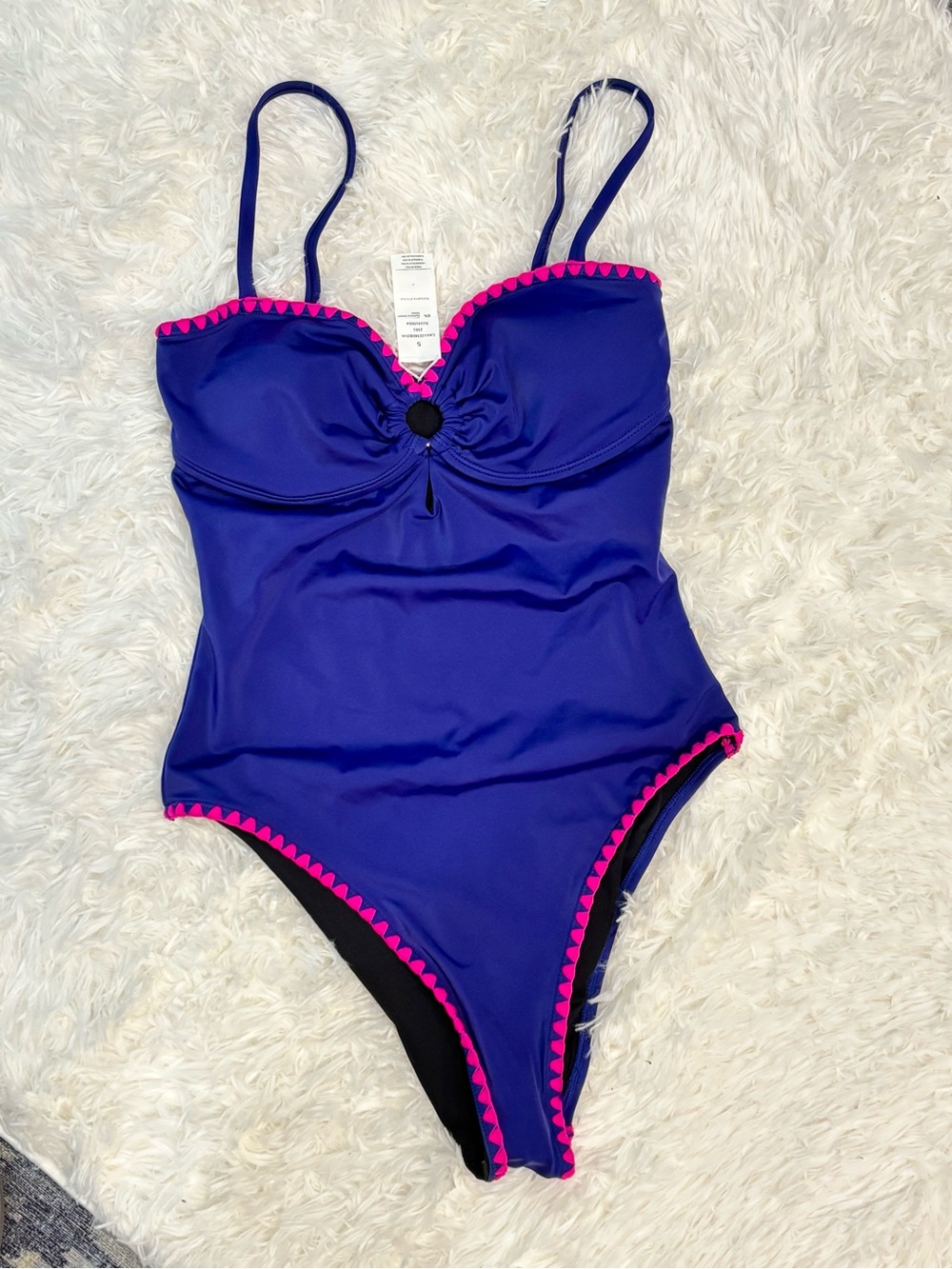 BNWT Cupshe One-Piece Swimsuit Cobalt/Navy Blue w/ Fuchsia Scallop Trim - Size S